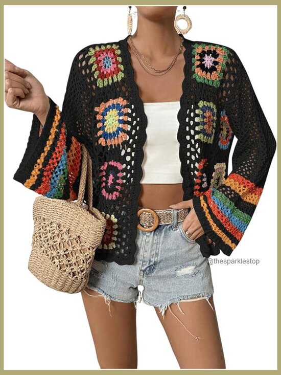 Sweaters - Floral Crochet Cardigan Sweater Hollow Out Lightweight Jacket Spring Summer Fall